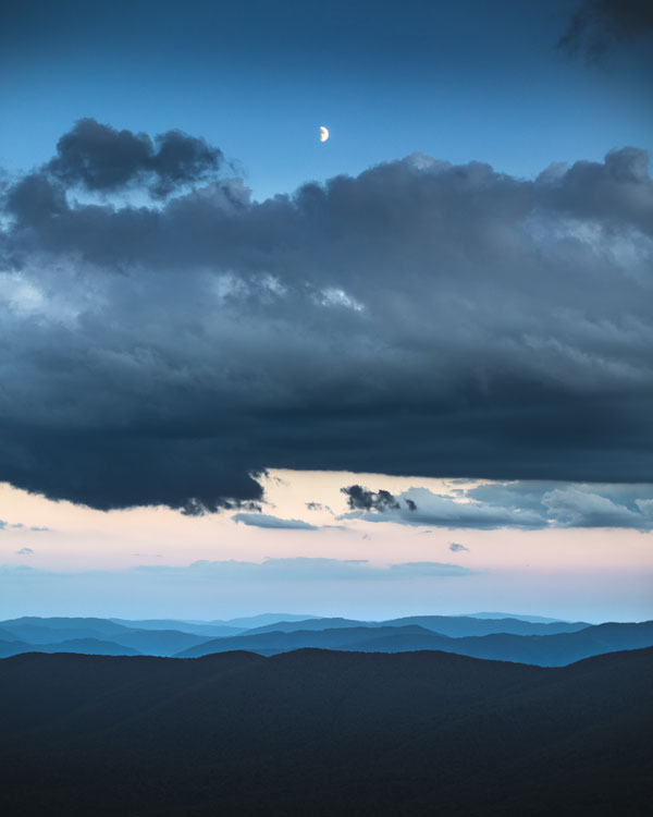 Blue mountain range at dusk